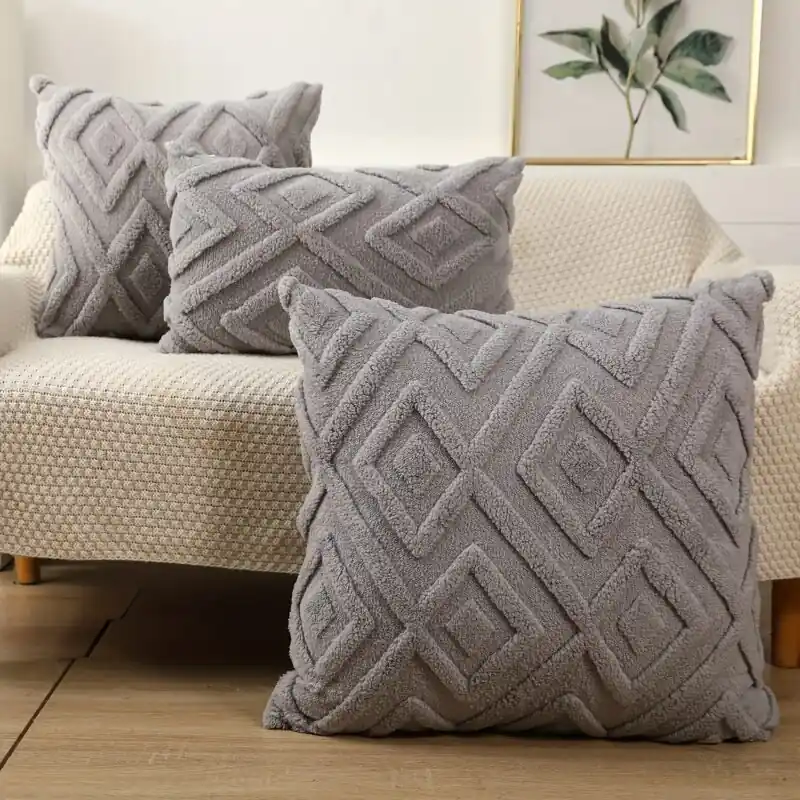 Luxury Grey Bohemian Faux Fur Throw Pillow Cover Soft And Fluffy