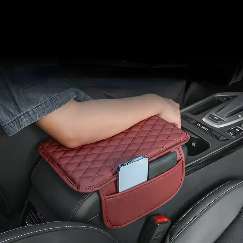 Pu Leather Car Armrest Cushion Pad With Storage Pocket