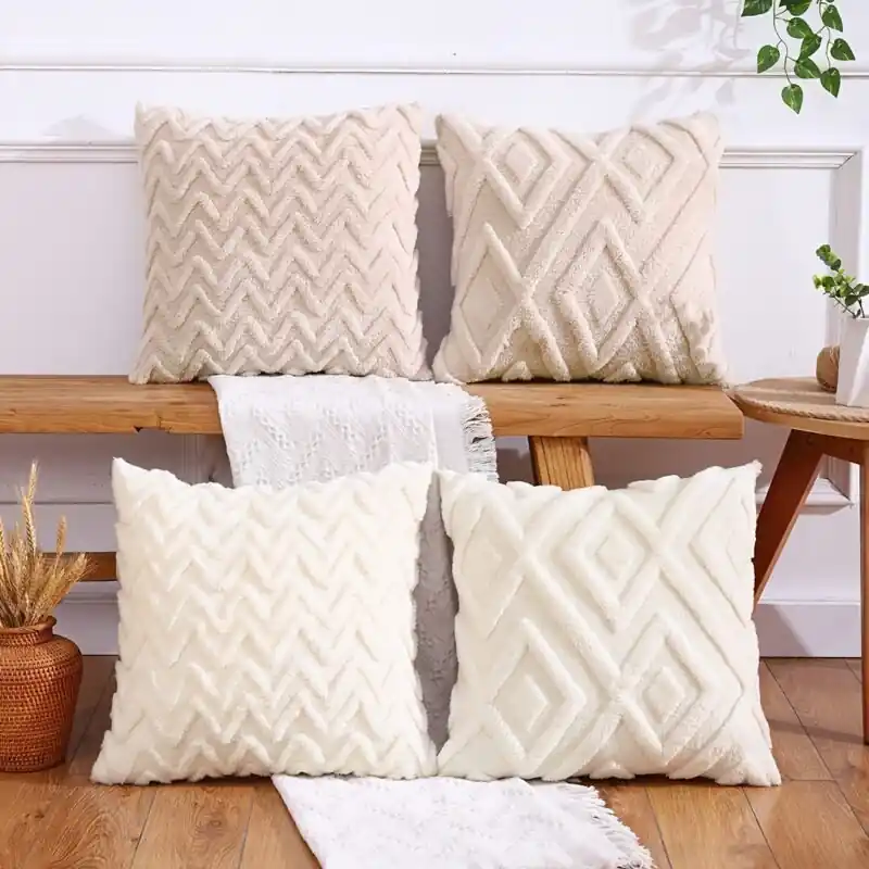 2piece Geometric Knit Throw Pillow Covers Cozy Plush Polyester Handwashable