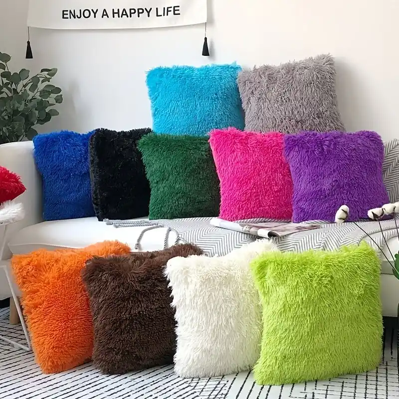 Luxury Faux Fur Throw Pillow Cover Plush Decorative 16x16in Cushion Shell