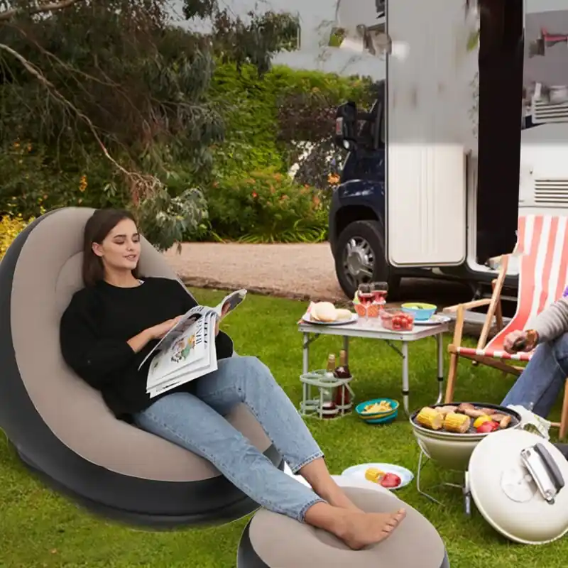 Portable Inflatable Lounge Chair Footrest Outdoor Camping Comfort Kit