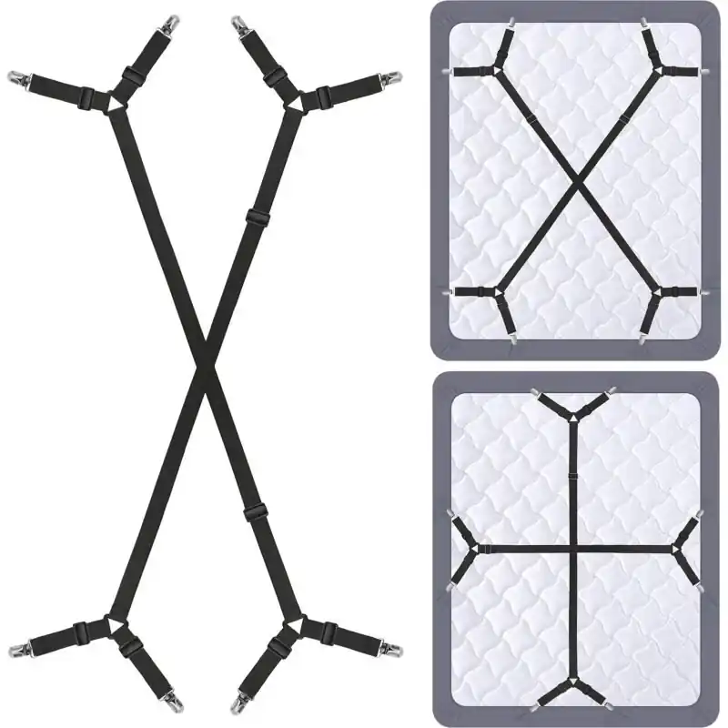 Adjustable Bed Sheet Holder Straps Crisscross Elastic Mattress Fasteners 2pack