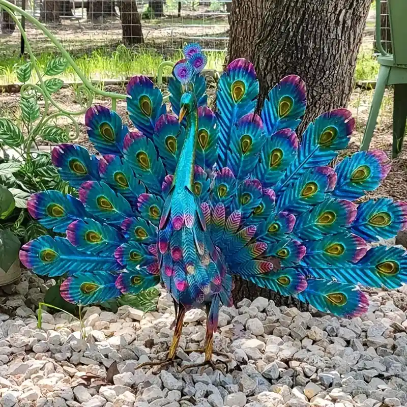 Elegant Metal Peacock Statue Garden Patio Decor Unique Outdoor Ornament