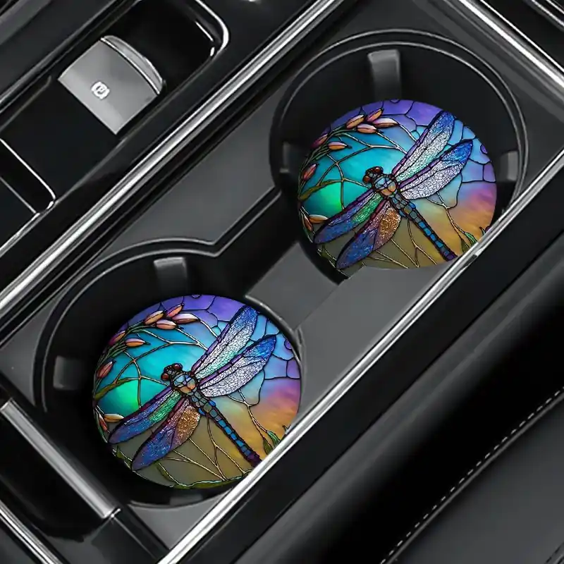Purple Dragonfly Car Dining Coasters Set Perfect Gift Idea