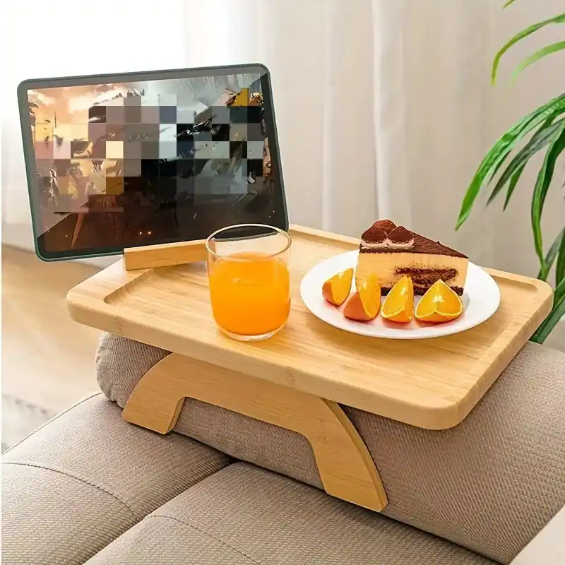 Adjustable Couch Arm Tray Table With Phone Holder Spacesaving Foldable Design