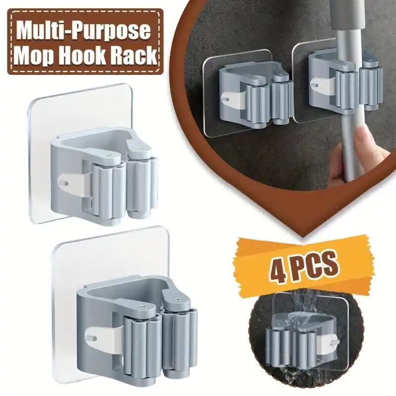 4pcs Heavyduty Wall Mounted Broom Holder Waterproof Mop And Tool Organizer