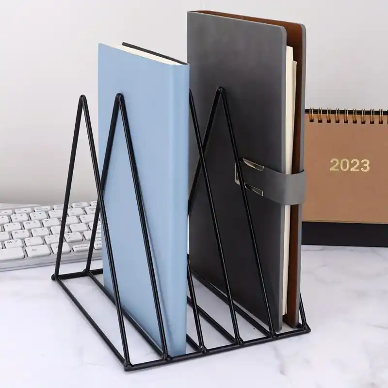 Triangular Fivegrid Iron Desktop Bookshelf File Organizer Rack