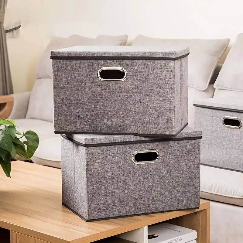 Large Collapsible Storage Bins With Lids Linen Fabric Foldable Organizer