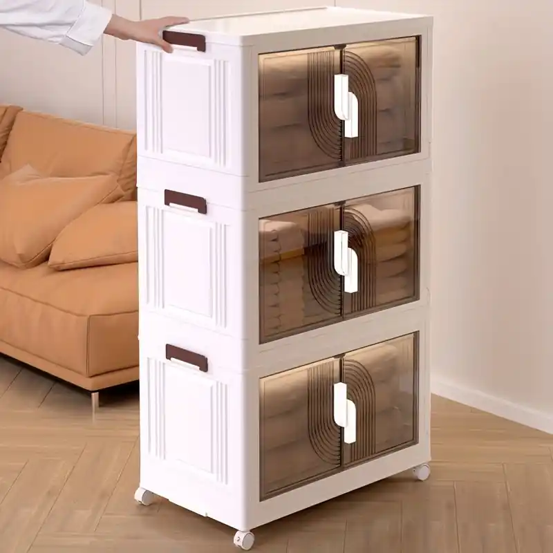 Multilayer Foldable Storage Box With Doors Large Capacity Organizer