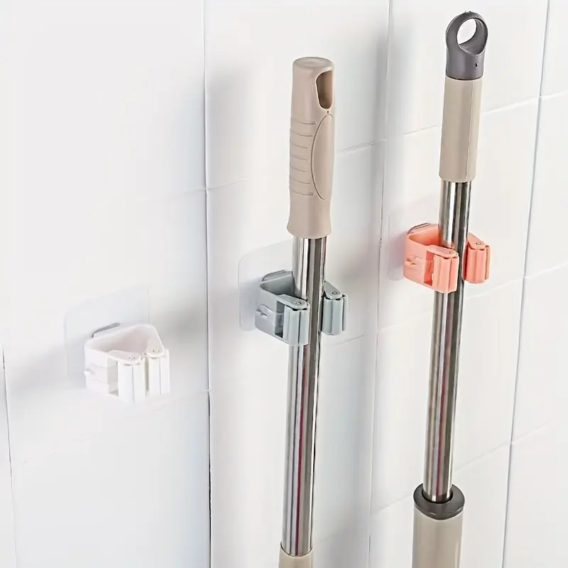 3pack Selfadhesive Mop Broom Holder Wallmount Nonslip Storage Rack
