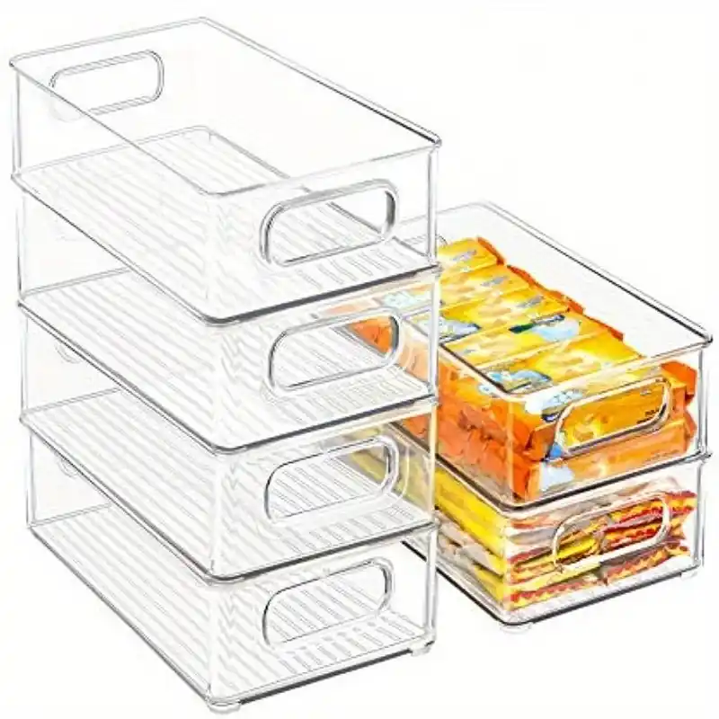 2pcs Stackable Clear Refrigerator Bins With Handles Spacesaving Kitchen Organizer