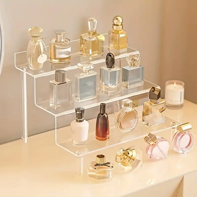Clear Acrylic Perfume Organizer Stand Multitier Display For Cosmetics Jewelry