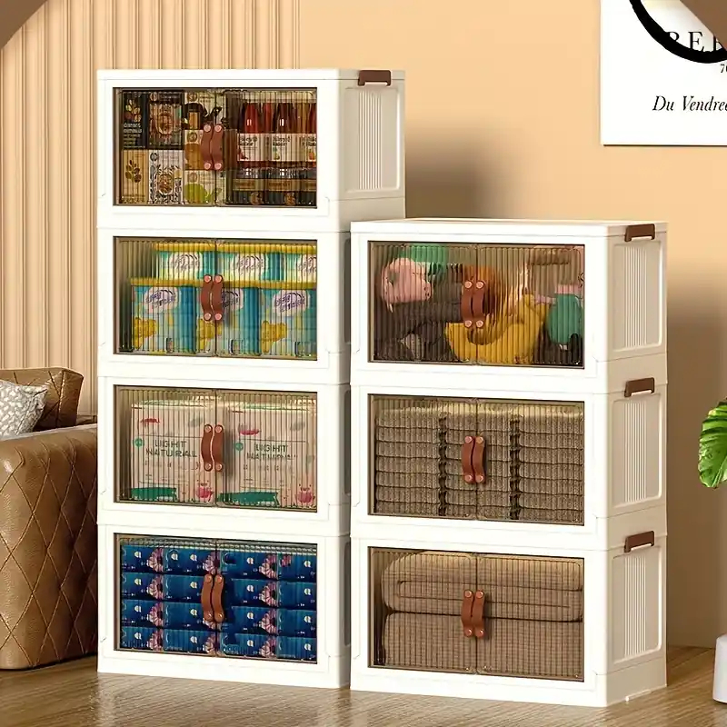 Large Doubledoor Stackable Folding Storage Bin Dustproof Waterproof Modern Home Organizer