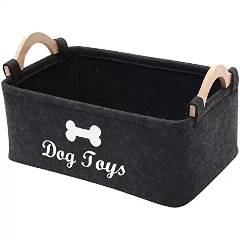 Dark Grey Felt Pet Toy Storage Basket Dog Organizer Box