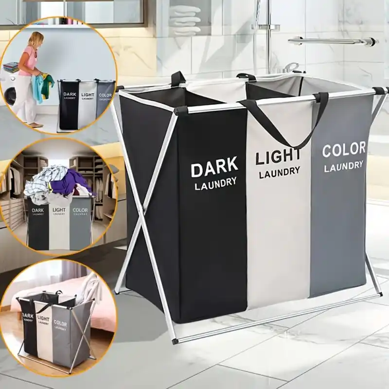 3section Foldable Laundry Basket Dark Light Color Waterproof Oxford Bags