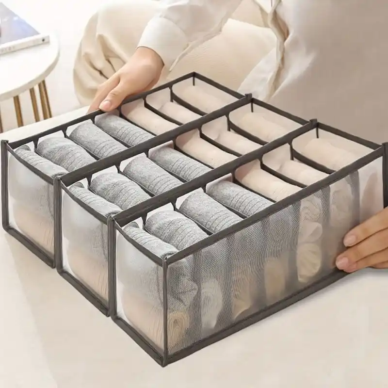 3pack Multifunctional Nylon 7grid Underwear Socks Storage Boxes For Home