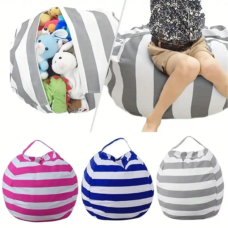 Kids Plush Toy Storage Bag Large Capacity Zippered Cotton Quilt Sofa