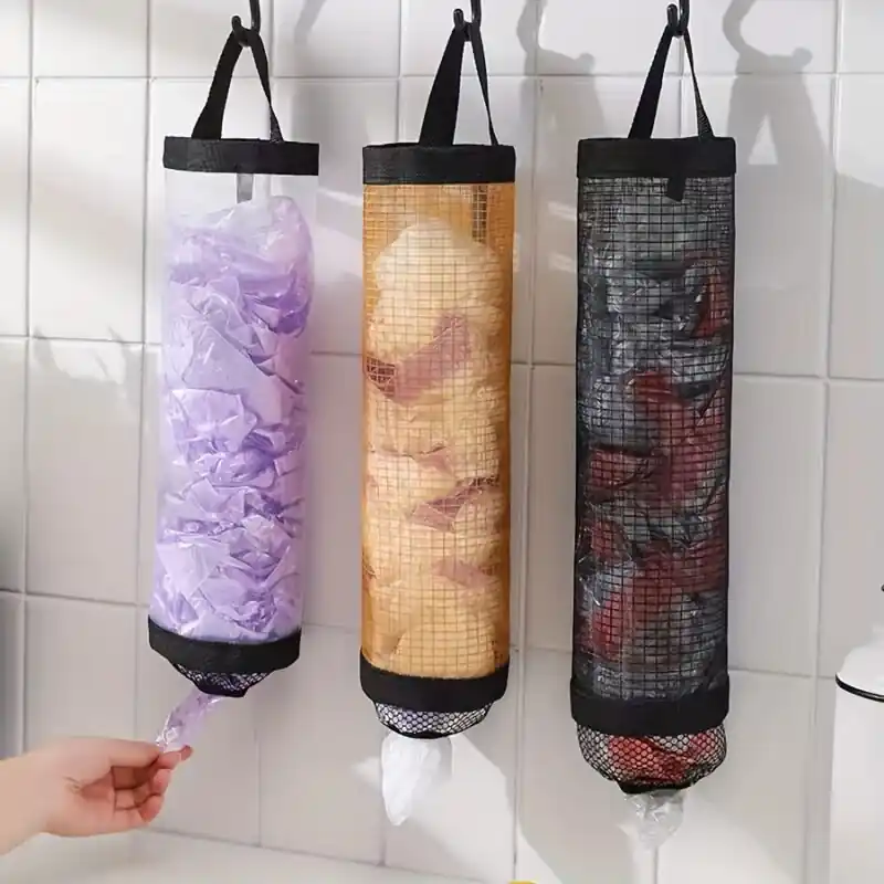 Folding Wallmounted Disposable Mesh Kitchen Garbage Storage Bag Organizer