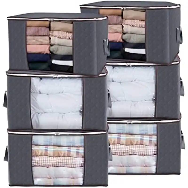 3pack 90l Foldable Storage Bags Sturdy Handles For Clothes Bedding