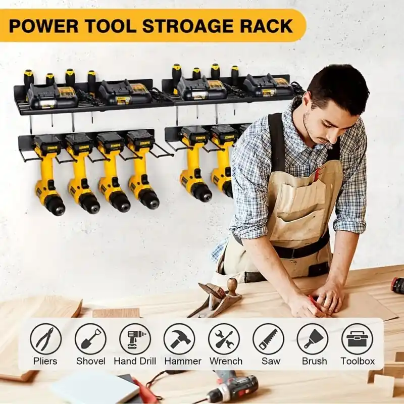 Heavy Duty Wall Mount Power Tool Organizer 4 Slot Drill Holder