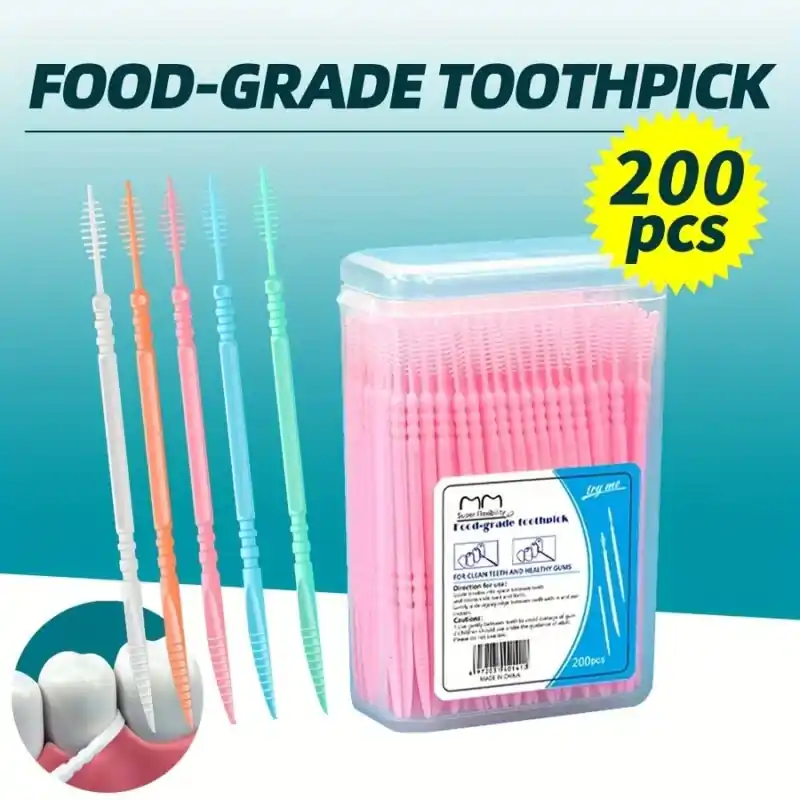 200pcs Doubleheaded Disposable Interdental Brush Flossers For Dental Hygiene