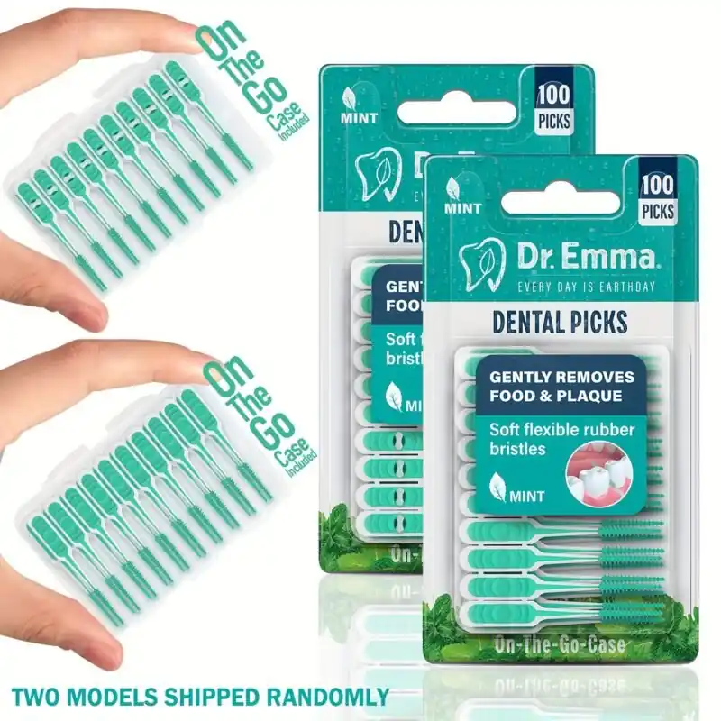 Mint Flavored Rubber Dental Picks 100pcs Orthodontic Interdental Brush Cleaners