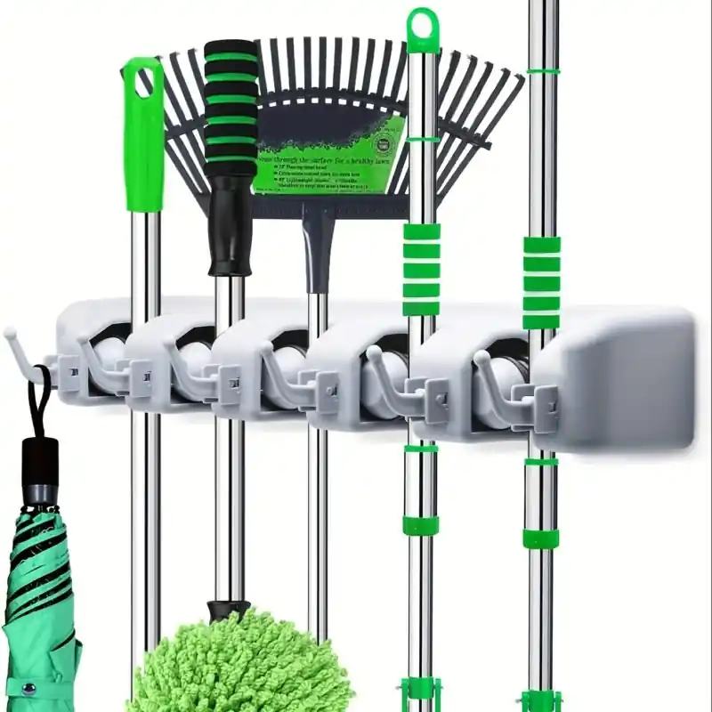 Wall Mounted Mop Broom Holder Space Saving Home Storage Rack