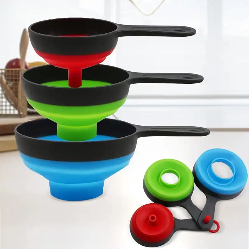 3piece Silicone Collapsible Funnel Set Food Grade Wide Mouth Kitchen Use