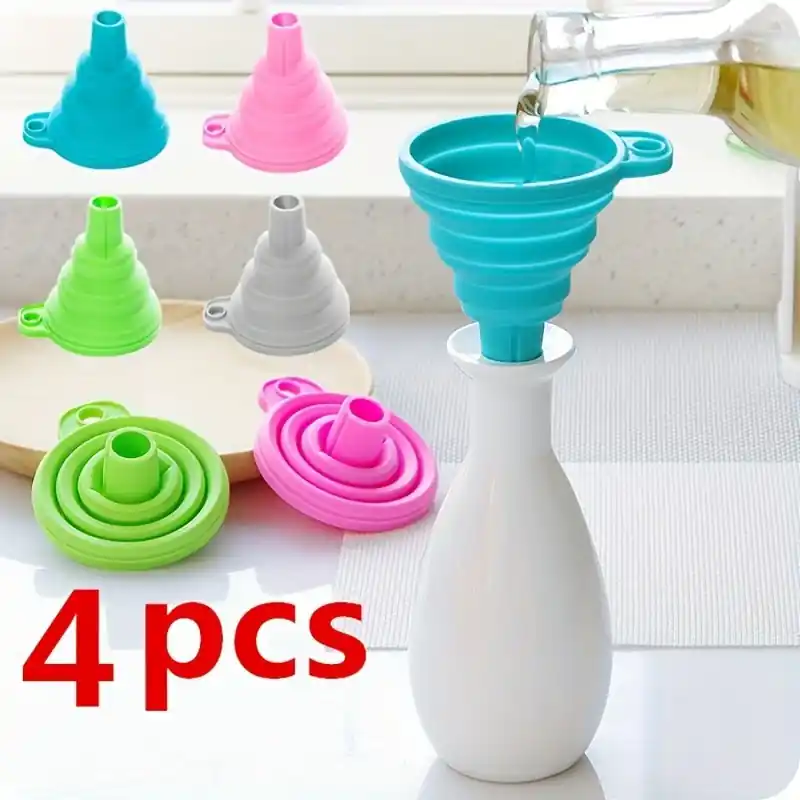 4pack Silicone Collapsible Funnels Spacesaving Kitchen Dorm Essentials