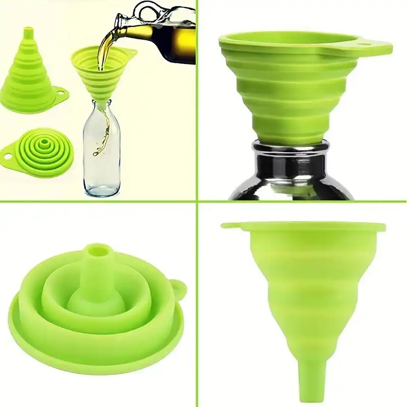 Collapsible Blue Silicone Funnel Spacesaving Foodsafe Easy Kitchen Storage