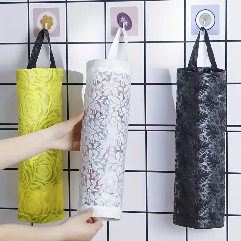 Foldable Mesh Grocery Bag Holder Plastic Storage Dispenser For Kitchen