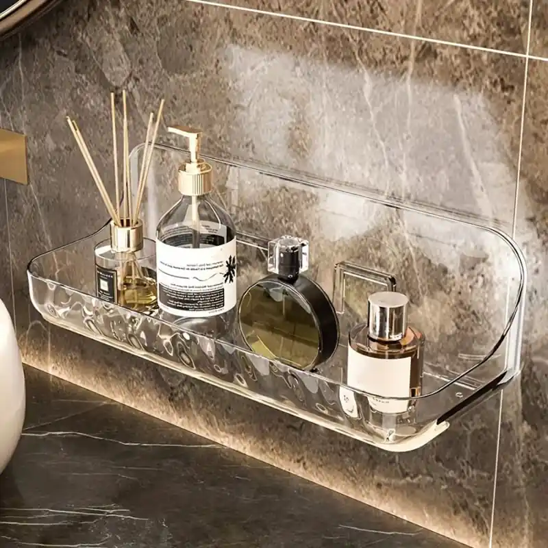Drillfree Transparent Bathroom Shelf Spacesaving Elegant Organizer For Toiletries