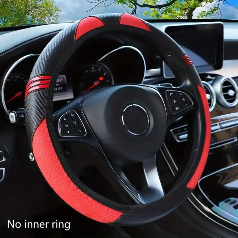 Cartoon Pu Leather Carbon Fiber Car Steering Wheel Cover 3738cm