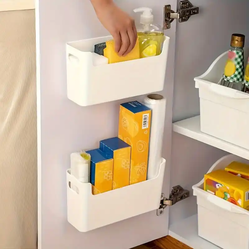 Wallmounted Storage Box Nodrill Cabinet Door Organizer Shelf Freshkeeping