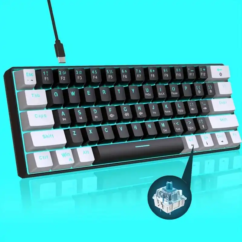 Green Switch 61key Usbc Mechanical Keyboard Dual Color Keycaps