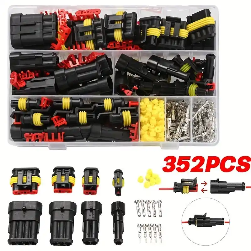 352piece Waterproof Automotive Electrical Connector Kit Easy Install Multisize Pins