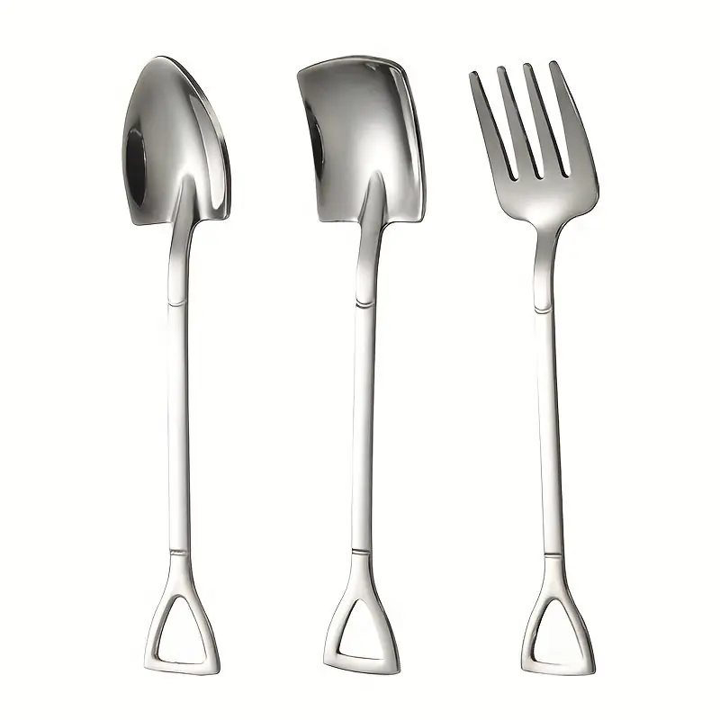 3piece Stainless Steel Shovel Handle Coffee Dessert And Fruit Spoon Set