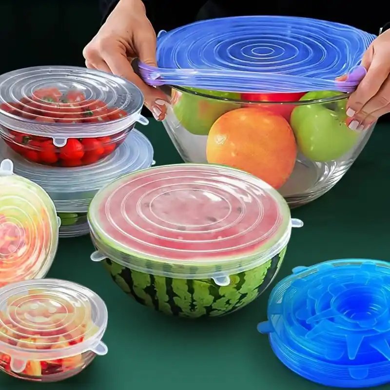 6pcs Reusable Silicone Stretch Lids Durable Food Storage Covers Dishwasher Safe