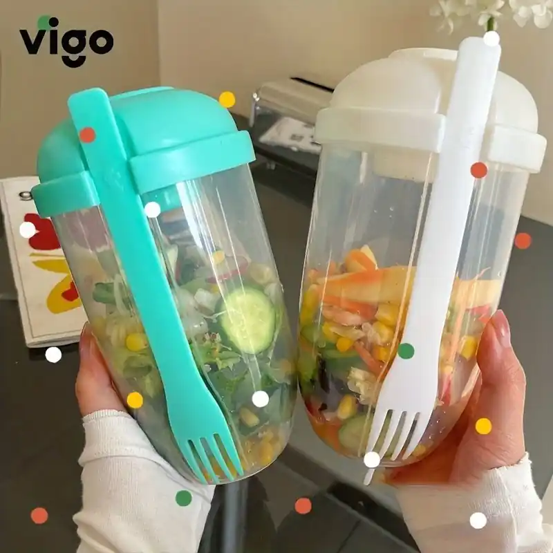 Large Salad Shaker Cup With Fork And Dressing Holder 1000ml