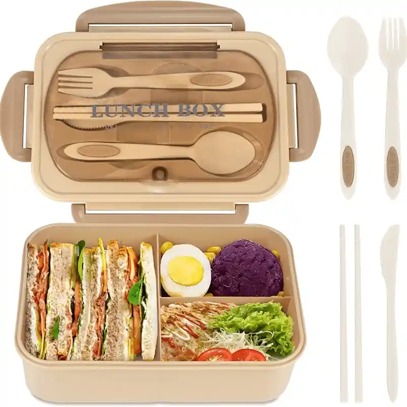 Leakproof 1000 Ml Divided Lunch Box With Tableware Microwave Safe