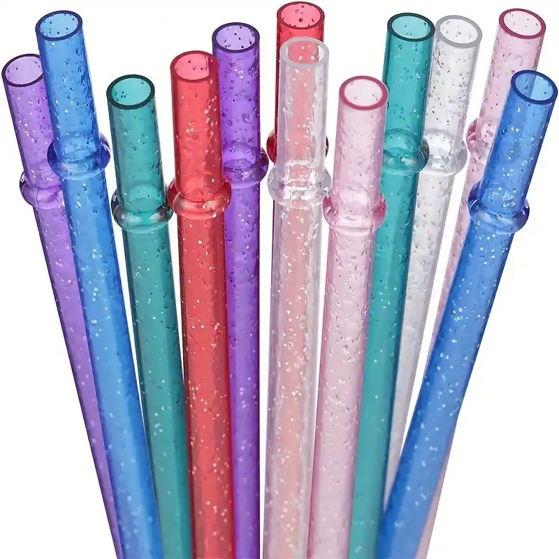 12 Reusable Glitter Tritan Straws Set With Cleaning Brush For Mason Jars