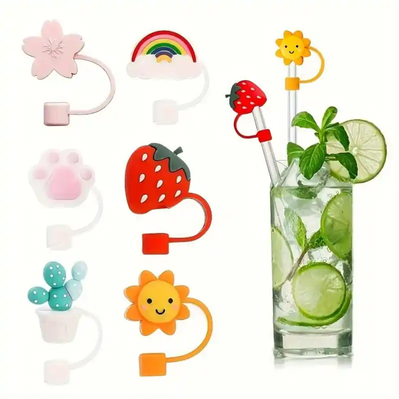 6pack Reusable Cartoon Straw Covers Cute Portable Hygienic And Fun