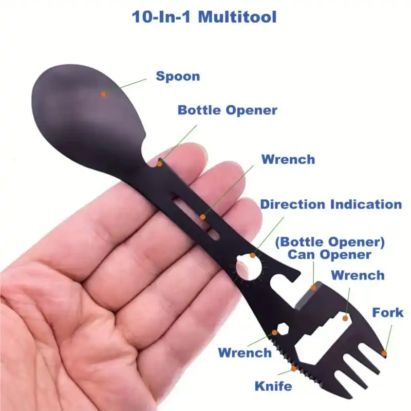 Ultimate 10in1 Stainless Steel Camping Spork Spoon Opener Harpoon