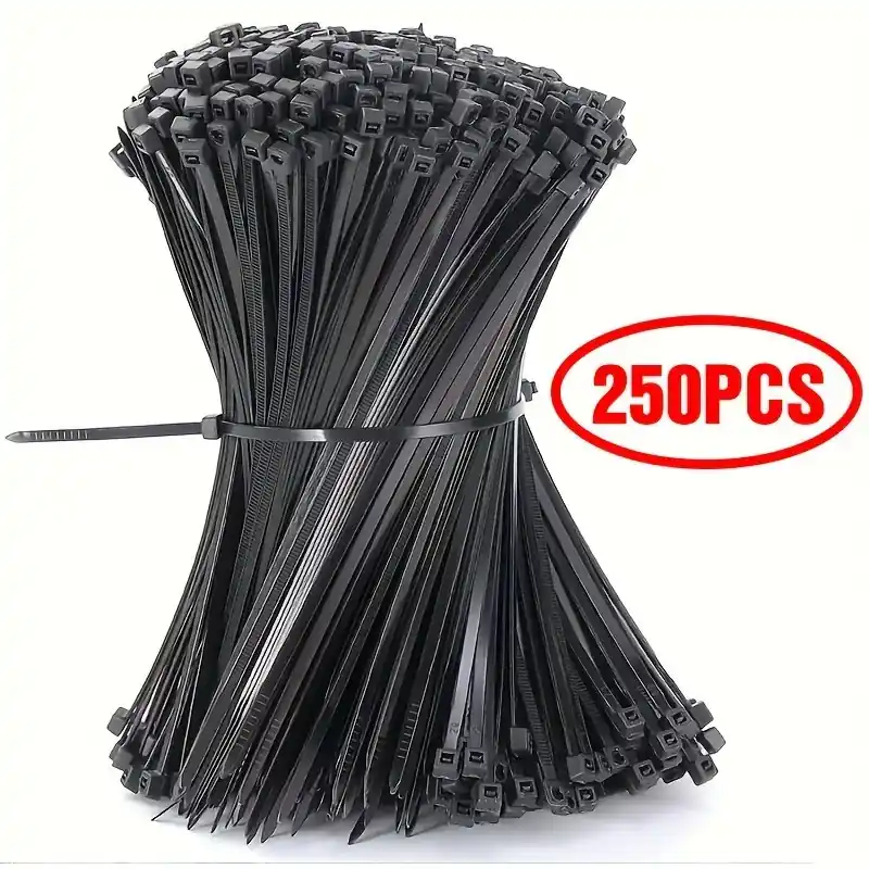 250pcs Black Nylon Zip Ties Various Sizes Heavyduty Selflocking