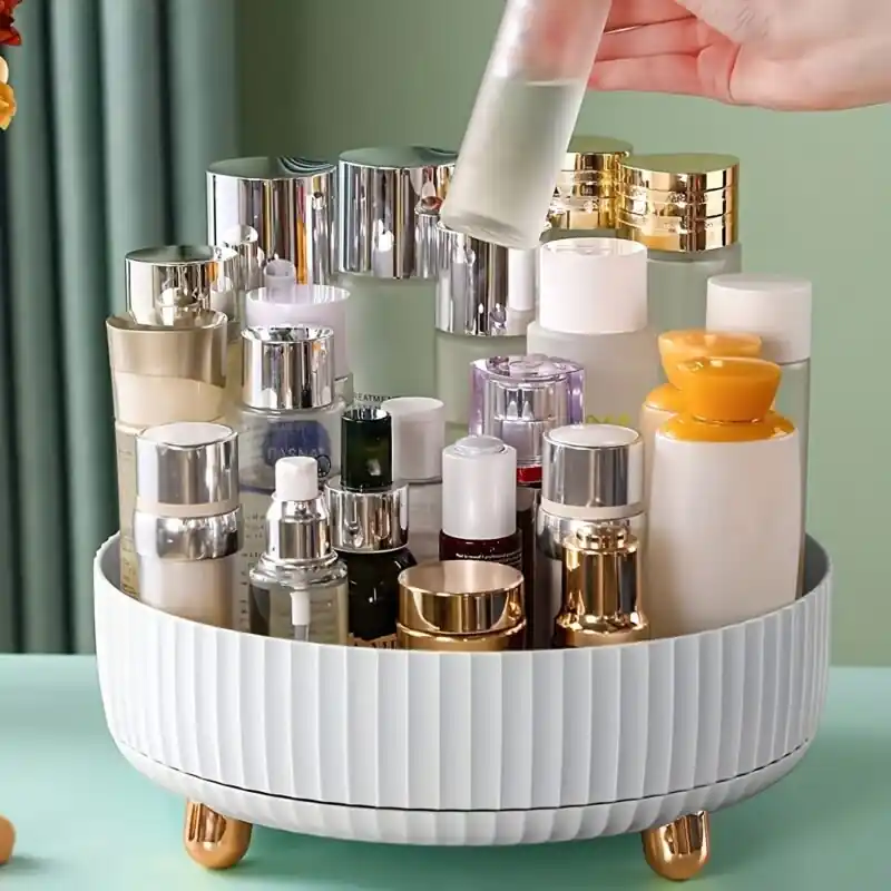 360 Rotating Large Capacity Cosmetic Organizer Elegant Vanity Storage Solution