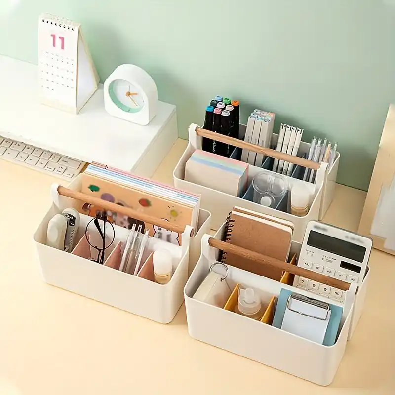 Large Plastic Portable Caddy With Handle Adjustable Storage Organizer Bin