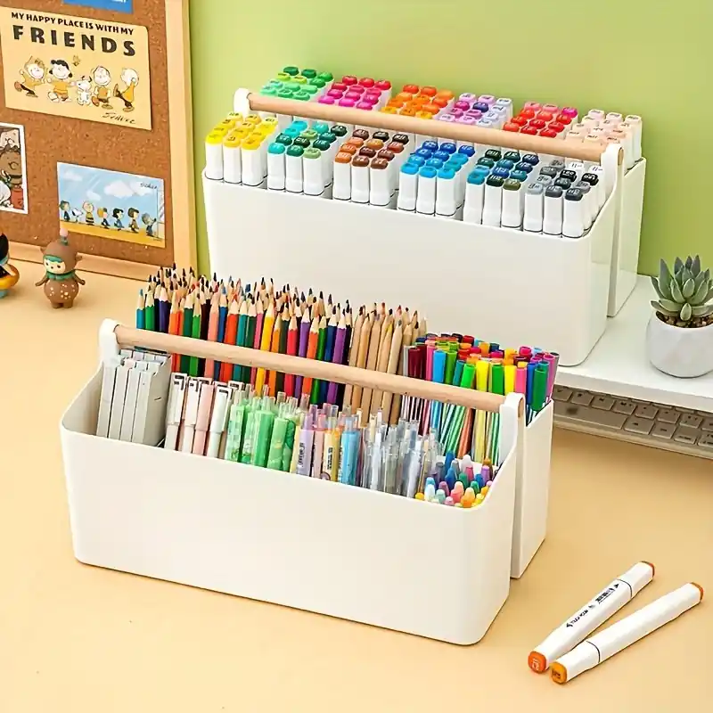 Large Portable Plastic Caddy With Handle Adjustable Dividers For Art