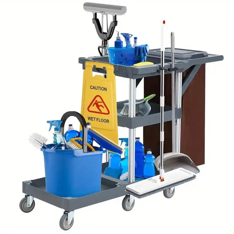 Heavyduty Janitorial Cleaning Cart With Shelves Vinyl Bag Cover