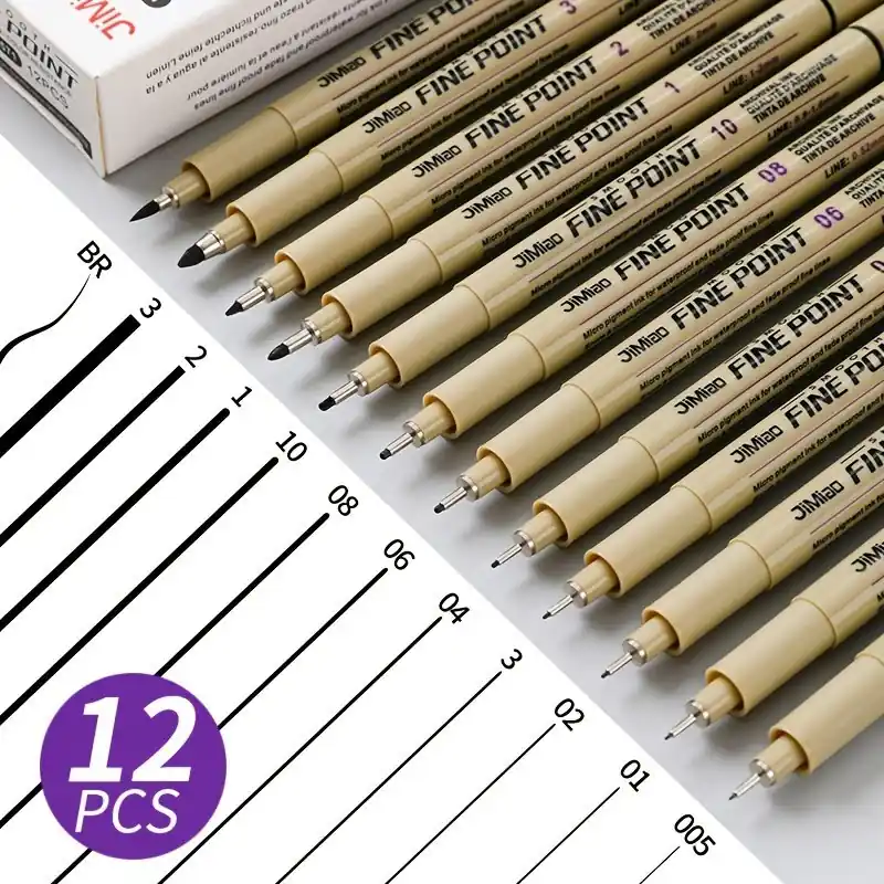 12pack Black Fineliner Pens Multiple Tip Sizes For Artists Sketching