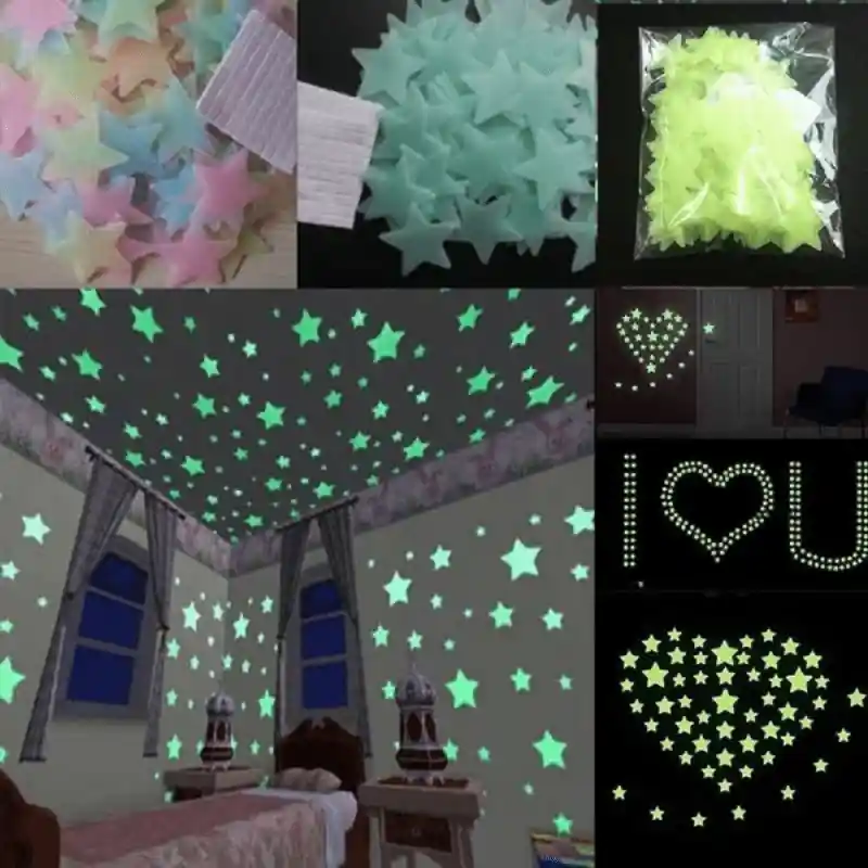 100pcs Glowinthedark Star Wall Stickers Shimmery Bedroom Decor